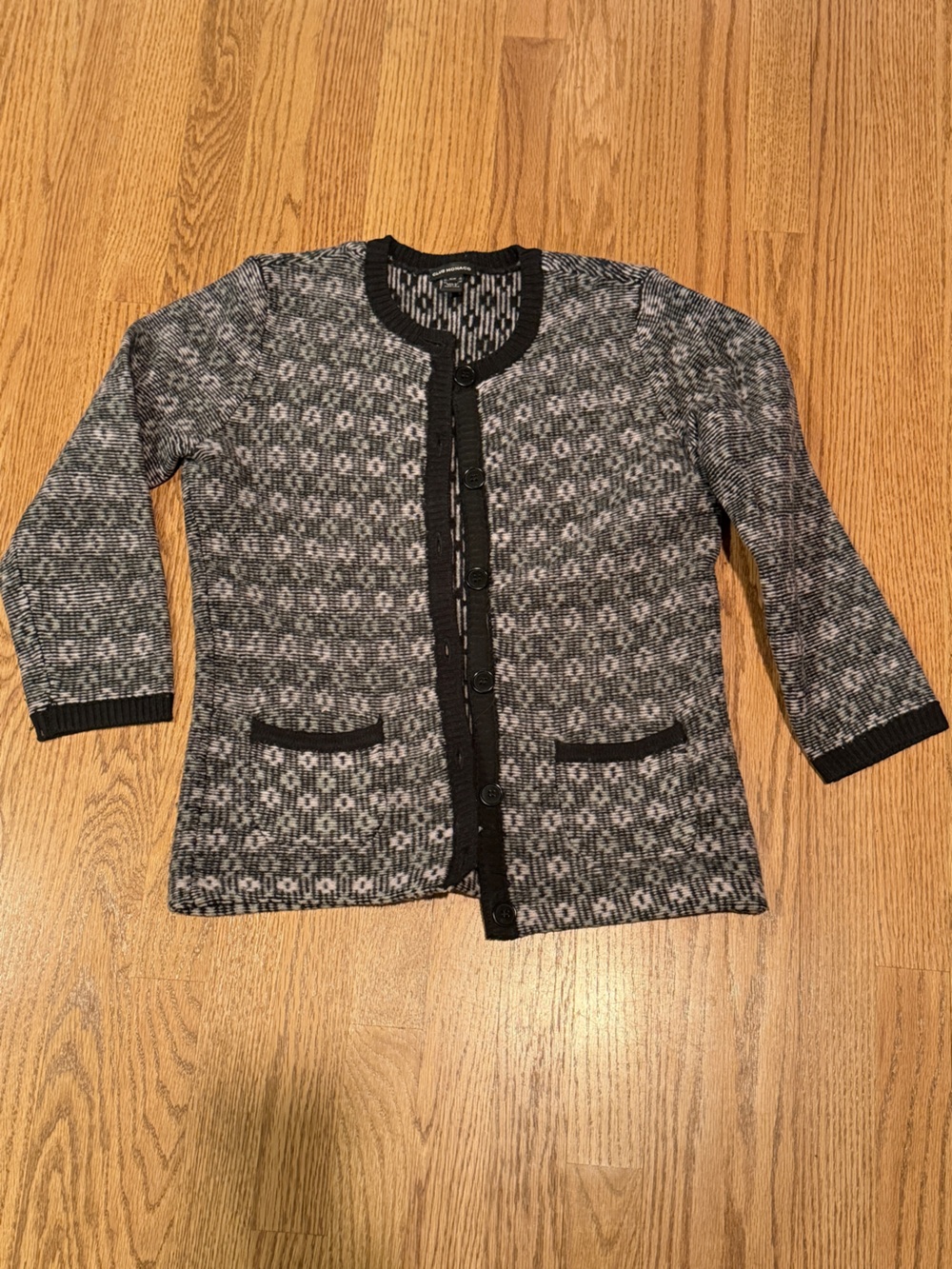 Club Monaco Black & Gray Patterned Knit Cardigan Blazer